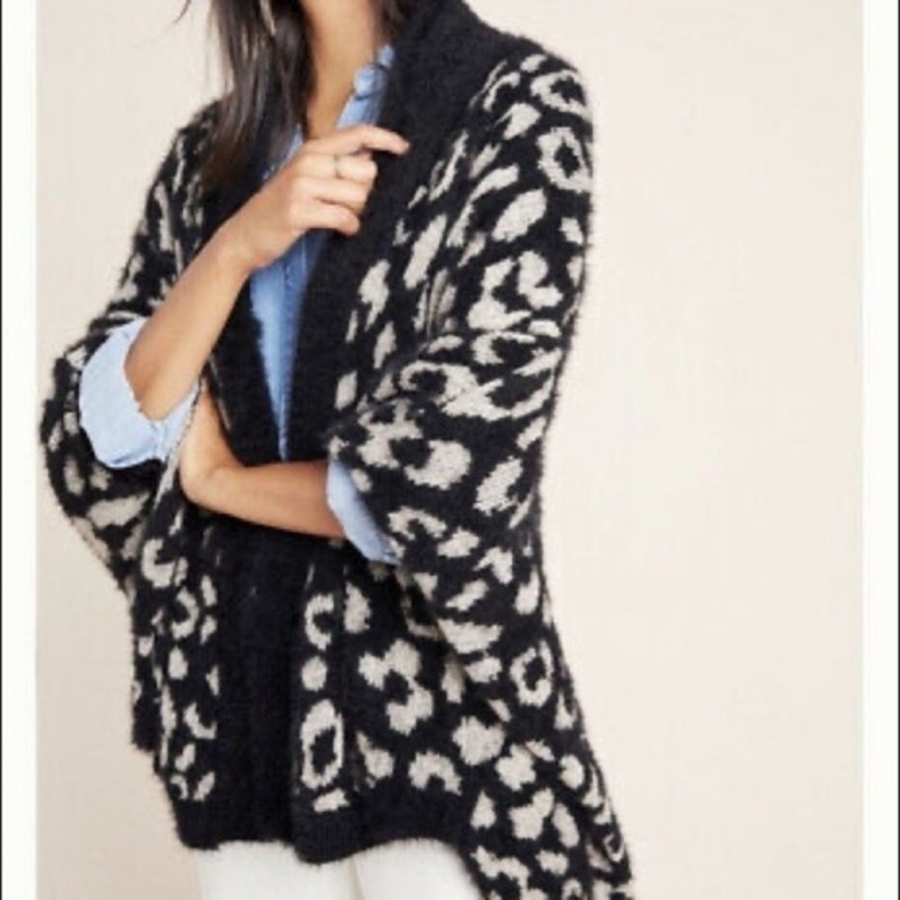 Anthropologie Akemi + Kin Leopard Print Cardigan Women OS Black Tan Asymmetrical
